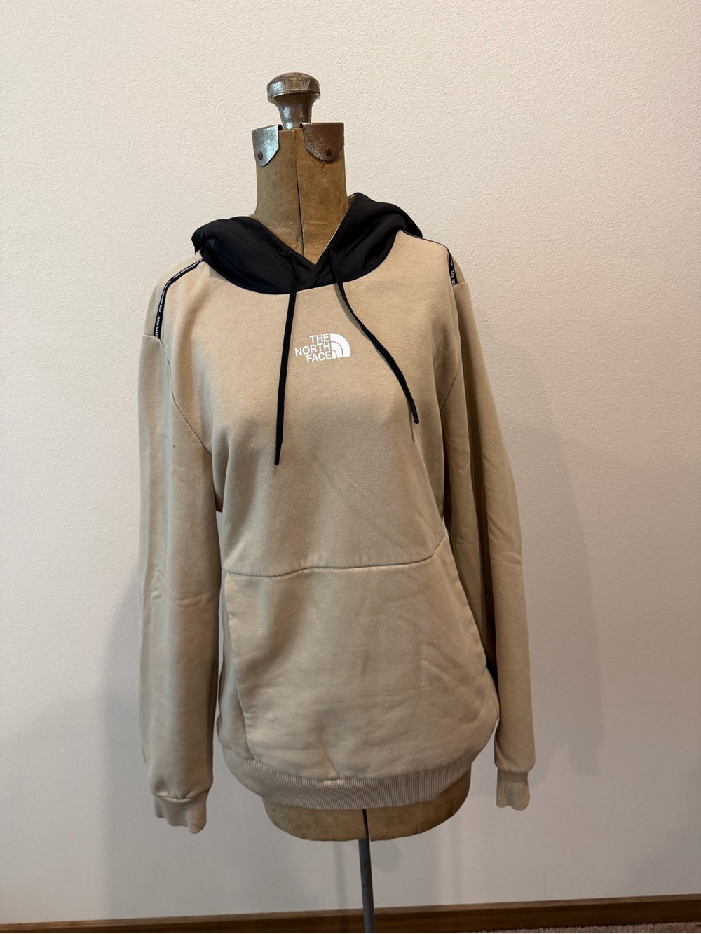 The North Face Men's Tan Crewneck Hoodie with Black Hood